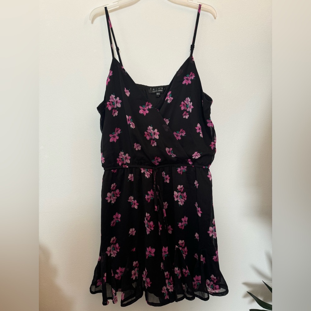 Black/pink floral romper